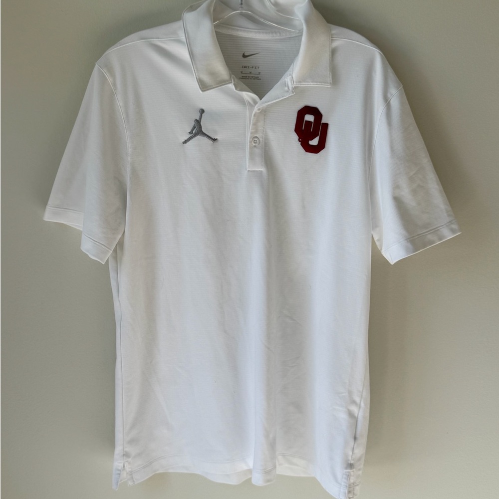 Nike Jordan OU Sooner Men's White Short Sleeve Polo Shirt Size Medium Athletic